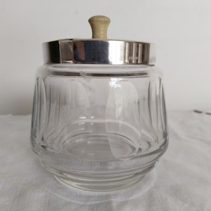 Pot à confitures, confiturier, sucrier, en cristal et métal argenté , vintage