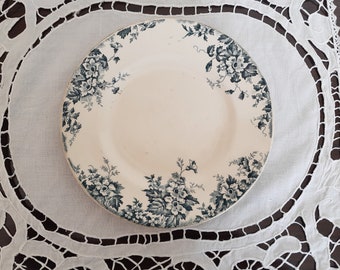 Assiette plate en faience de Saint Amand et Hamage  , Terre de fer , modèle Marie Louise , coloris bleu ,  antique français