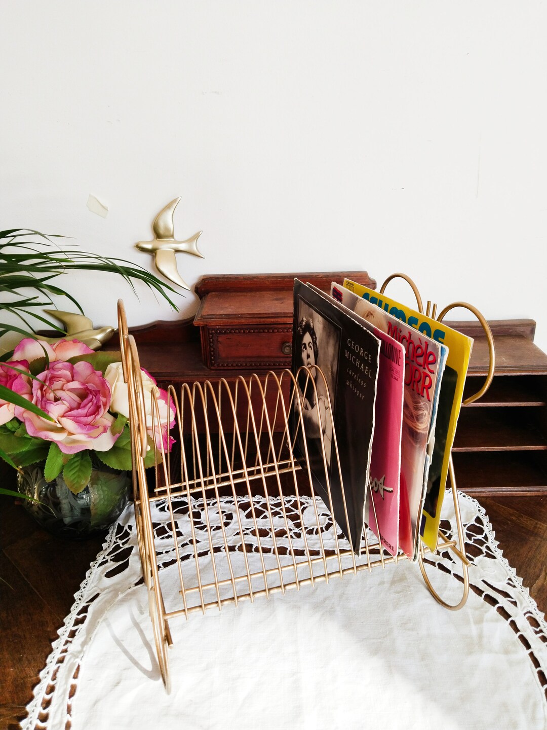 Vinyl Record Holder Vintage in Gold Metal Vintage French Etsy