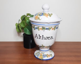 Antique Althéa apothecary pot, ointment pot, retro pharmacy bottle, 19th century