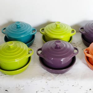 Box of 7 mini ceramic casserole dishes, Le Creuset style, made in France, 10 cm