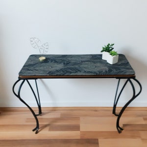 Vintage black metal and wood side table, magazine rack, 1950s
