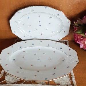 Oval dishes (2) in floral and gold porcelain, antique French, shabby chic