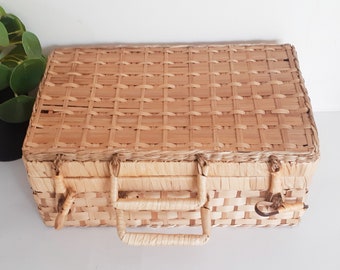 Rattan suitcase, wicker, French vintage, vanity