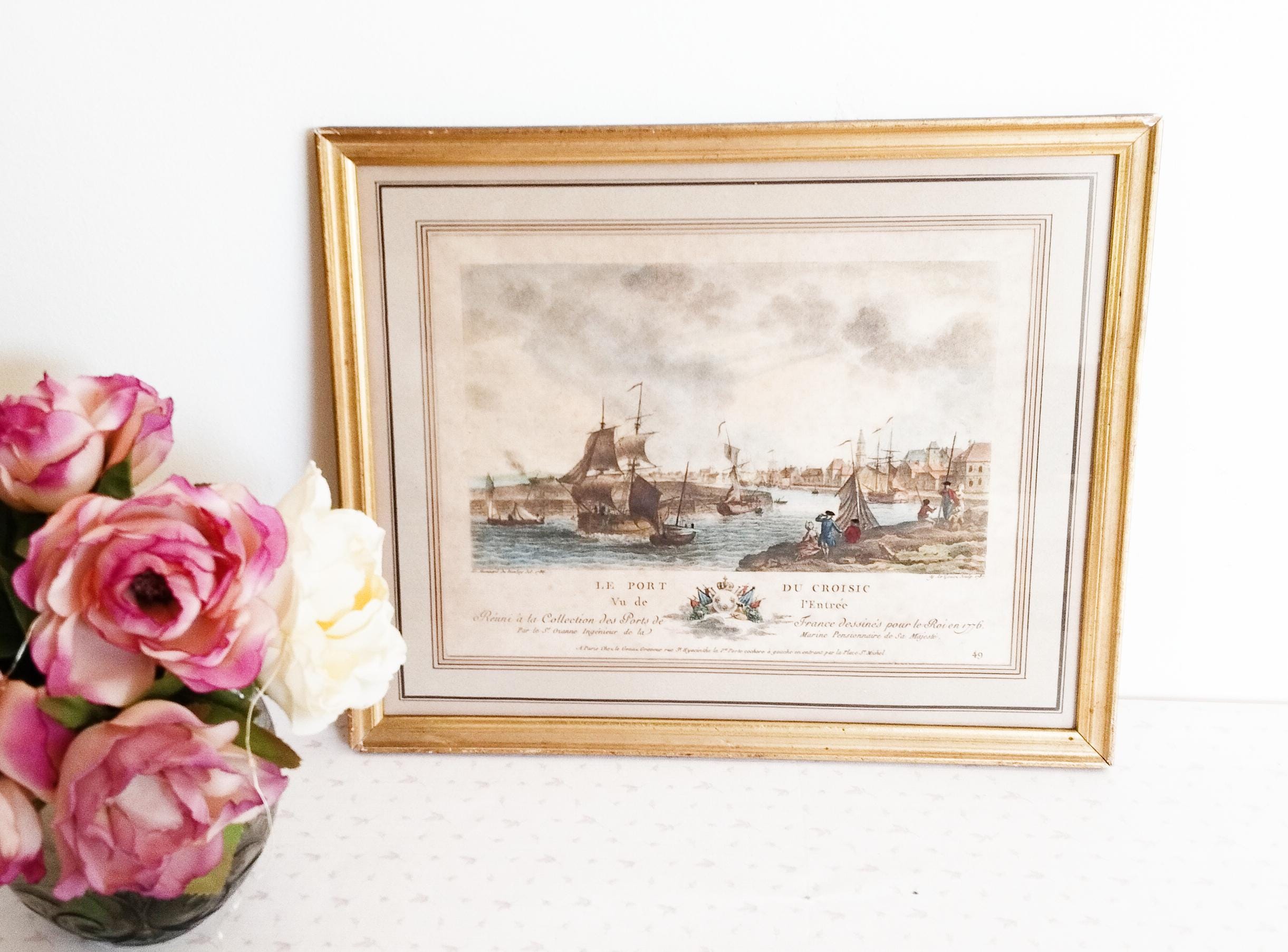 Lithograph engraving, vintage French, painting "The Port of Croisic", by Nicolas Ozanne, 19th century,