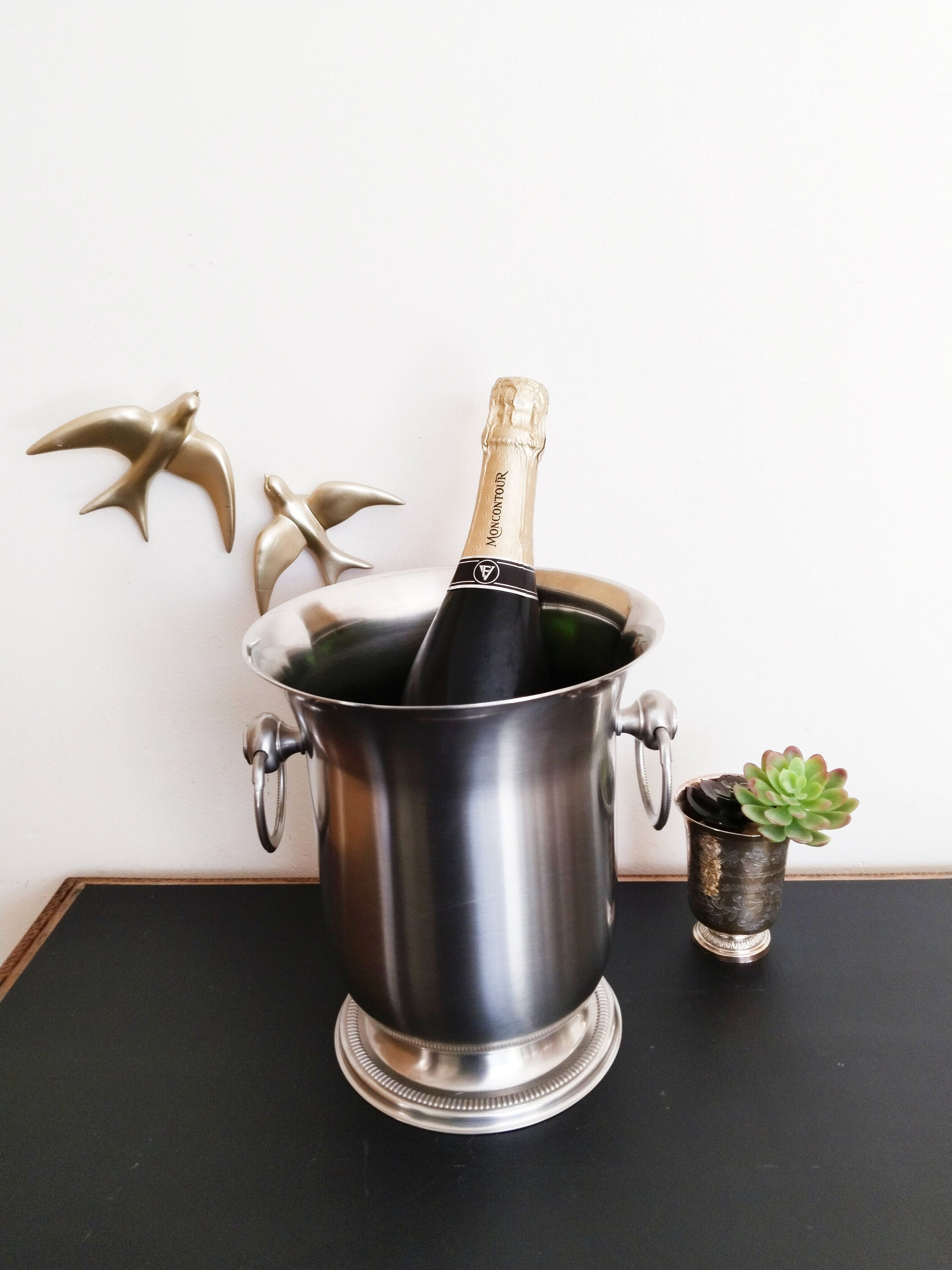 Ancien seau à champagne en Inox 18/10 France Jean Couzon H: 23