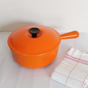 Cocotte En Fonte Cousances N°22 – Orange émaillée, Ancienne, Pour Gaz, Vintage