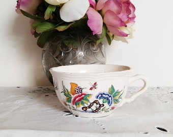 Tasse Ancienne K&G Lunéville, Motif Rose, Jardin, Fleur, Oiseau, Porcelaine Vintage