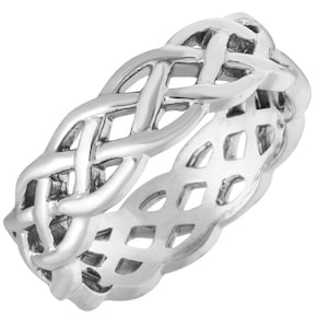 Solid White Celtic Knot Wedding Band, Celtic High Polish, Celtic Rope, Unisex, 7mm wide, 14K, 18K, Platinum FREE ENGRAVING