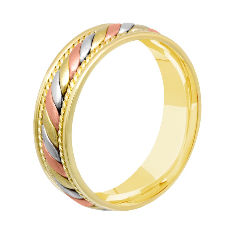 Tri Color Solid Gold Wedding Ring Hand-Woven Basket Weave | Etsy