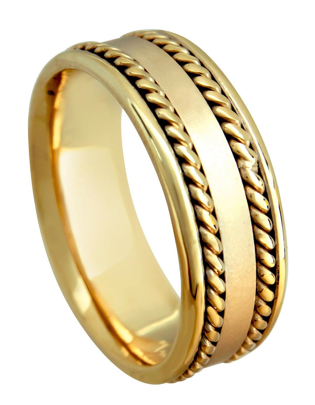 Yellow Gold High Polished Wedding Band With Rope Twist Side - Etsy