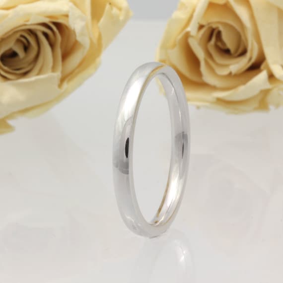 2mm Half Round White Gold or Platinum Wedding Band, Anniversary Comfort fit, Thin White Gold Band, Traditional wedding band, Stack able band