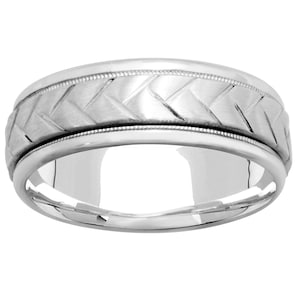 Unique 8mm Hand Woven Braided White Gold or Platinum Wedding Band, Hand Woven Ring, Unisex Wedding Band, 14K, 18K, Platinum FREE ENGRAVING