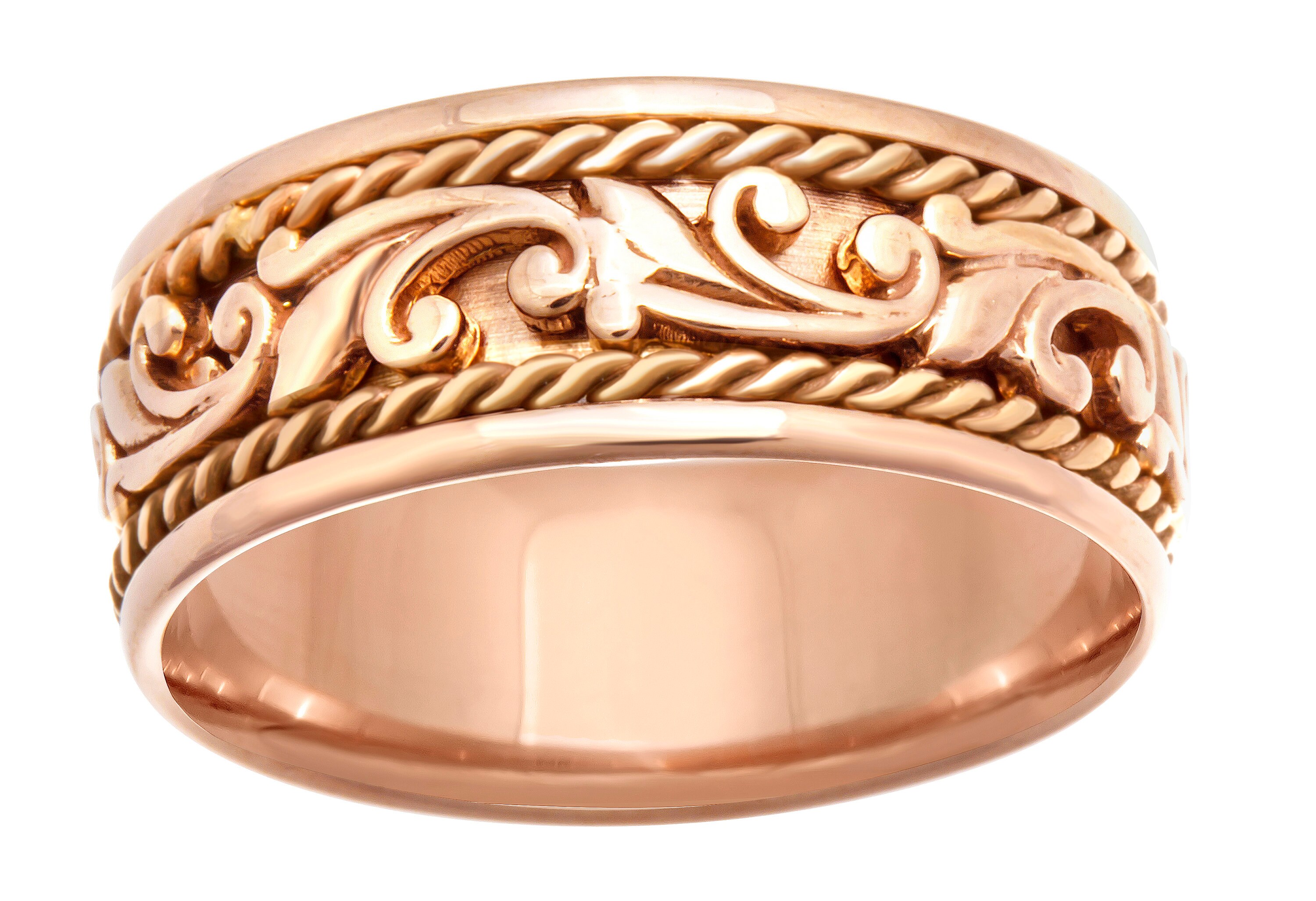 Rose Gold Wedding Ring, 9mm Designer Solid Paisley Rose Gold Rustic ...