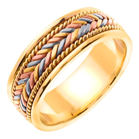 Tri Color Gold Braided Comfort Fit Wedding Band Gold Rings