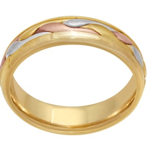 Designer Tri Color Gold Braided Matte Finish Center, Hand-Braided Comfort Fit Wedding Band,  Braided Rings, Handmade Ring, 14K, 18K