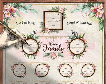 Family Tree 4 Generation Pedigree chart, a unique DIY gift for mom or daughter, 12x12 Editable text or image customize family history, FT112