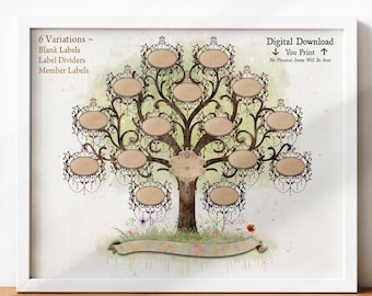 Family Tree 5 Generation Pedigree gift for wedding couple, 20x16 Mothers Day genealogy gift, personalized custom DIY gift, YOU PRINT, FT14