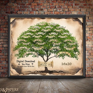 Family Tree Chart 5 Generation Pedigree, 16x20 custom genealogy gift for parents, interactive ancestry poster template for family, FT109