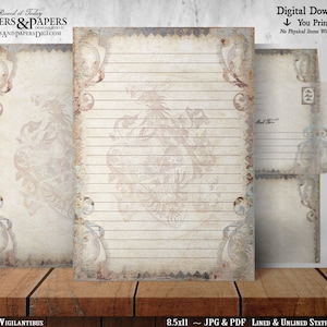 Printable Writing Paper, Printable Stationery Set, For Scrapbooking, Journaling, letter writing, 8.5x11 Lined & Unlined, ST02 Heraldry
