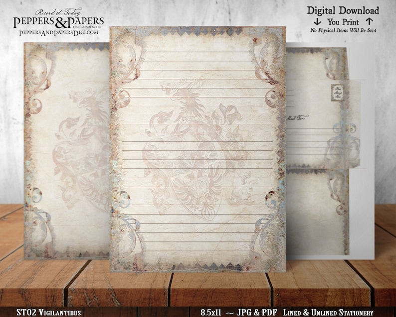 Medieval Gothic Heraldry Digital Printable Stationery 8.5x11 | Etsy
