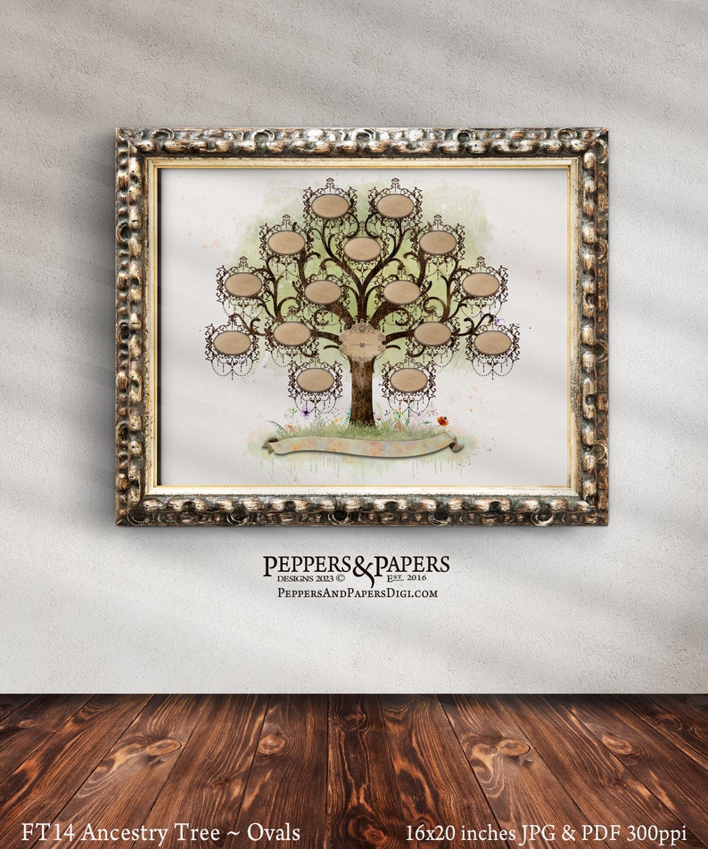 Family Tree 5 Generation Pedigree gift for wedding couple, 20x16 Mothers Day genealogy gift, personalized custom DIY gift, YOU PRINT, FT14 image 5