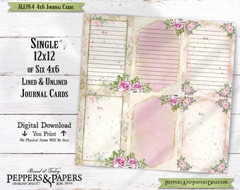 Journal Cards for Scrapbooking, Lined Journal Paper Printable, 4x6 Journal Card, Decorative Lined Paper to Print, Lined and unlined, BK139.4