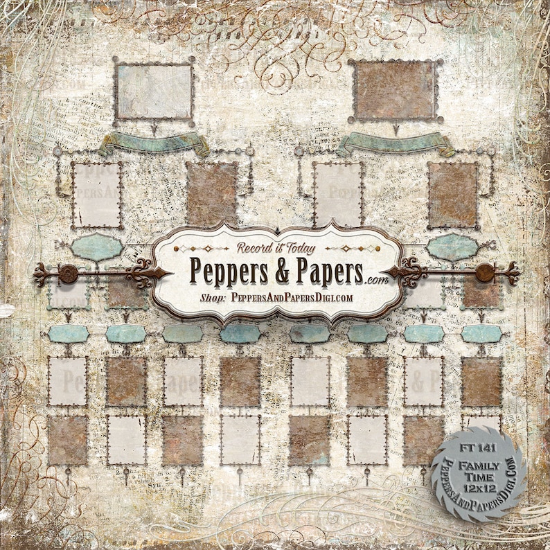 mixed media art\u2013 FT141 Family Time 10 textured digital backgrounds for scrapbooking distressed watercolor Clock backgrounds 12x12