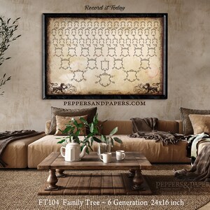 Family Tree 6 Generation Pedigree template, 24x16 inch Fathers Day gift for dad, personalized YOU PRINT custom DIY gift, FT104 image 2