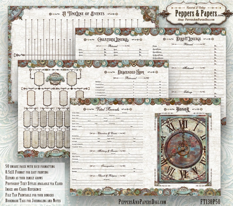 Family Tree Workbook Forms, Ancestry Gift for family, Ancestry Workbook for Descendants, 8.5x11 YOU PRINT, 231 page Family Organizer, FT02 image 1