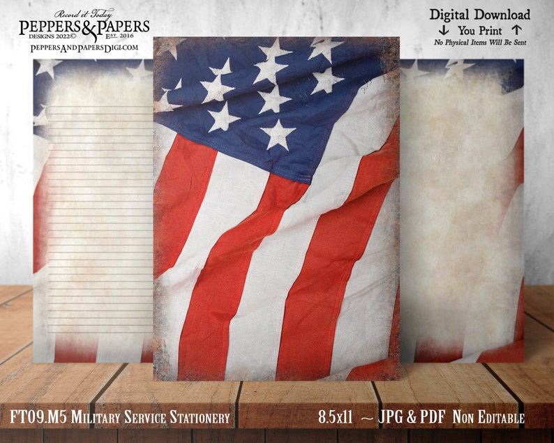 American Flag Stationery, YOU PRINT, 8.5x11 Digital Writing Paper for Scrapbooking, Family Record Keeping, Independence Day Paper, FT09.M5 image 2