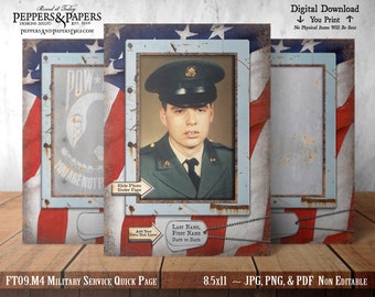 Military Record Photo Page, YOU PRINT, Family Record Keeping for Soldier, 8.5x11 Printable Quick Page, Scrapbooking 5x7 photo frame, FT09.M4