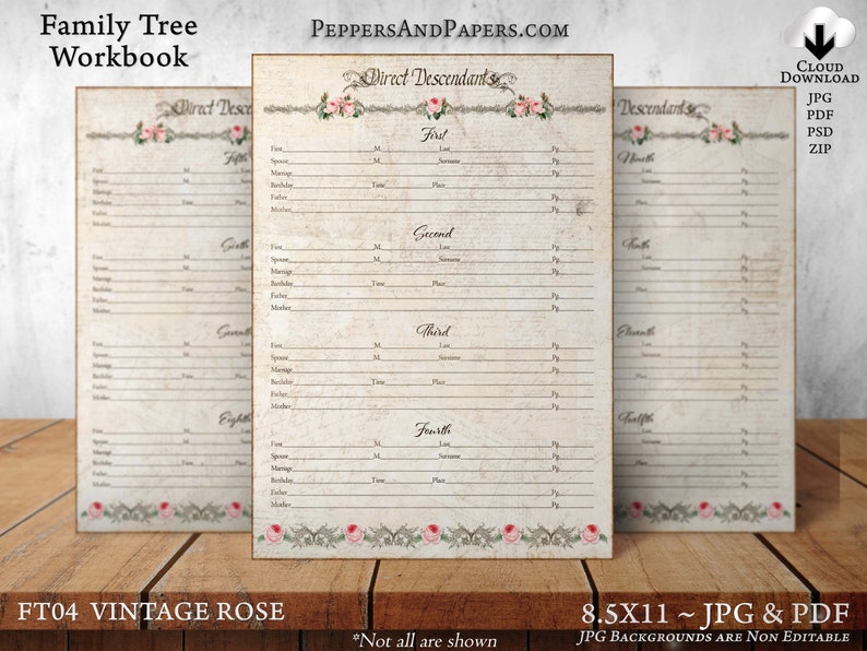 Family Tree Workbook, Genealogy Forms, Ancestry Gift for parents, Workbook for adult children, Family Tree Printable gift for Wedding, FT04 image 7