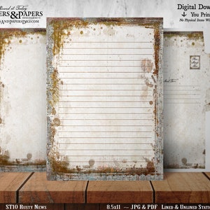 Printable Writing Paper, Printable Stationery Set, For Scrapbooking, Journaling, letter writing, 8.5x11 Lined & Unlined, ST10 Rusty News