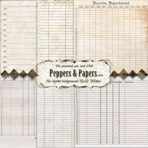 Vintage Journal Ledgers 10 12x12 lined backgrounds for journaling scapbooking, mixed media art, printable Records Department image 3