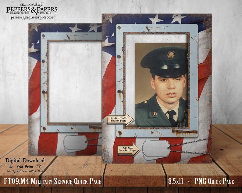 Military Record Photo Page, YOU PRINT, Family Record Keeping for Soldier, 8.5x11 Printable Quick Page, Scrapbooking 5x7 photo frame, FT09.M4 image 3
