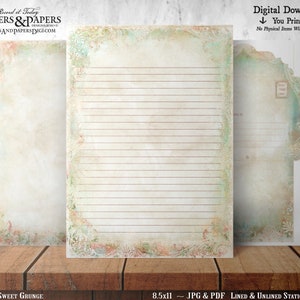Printable Writing Paper, Printable Stationery Set, For Scrapbooking, Journaling, letter writing, 8.5x11 Lined & Unlined, ST18 Floral Grunge