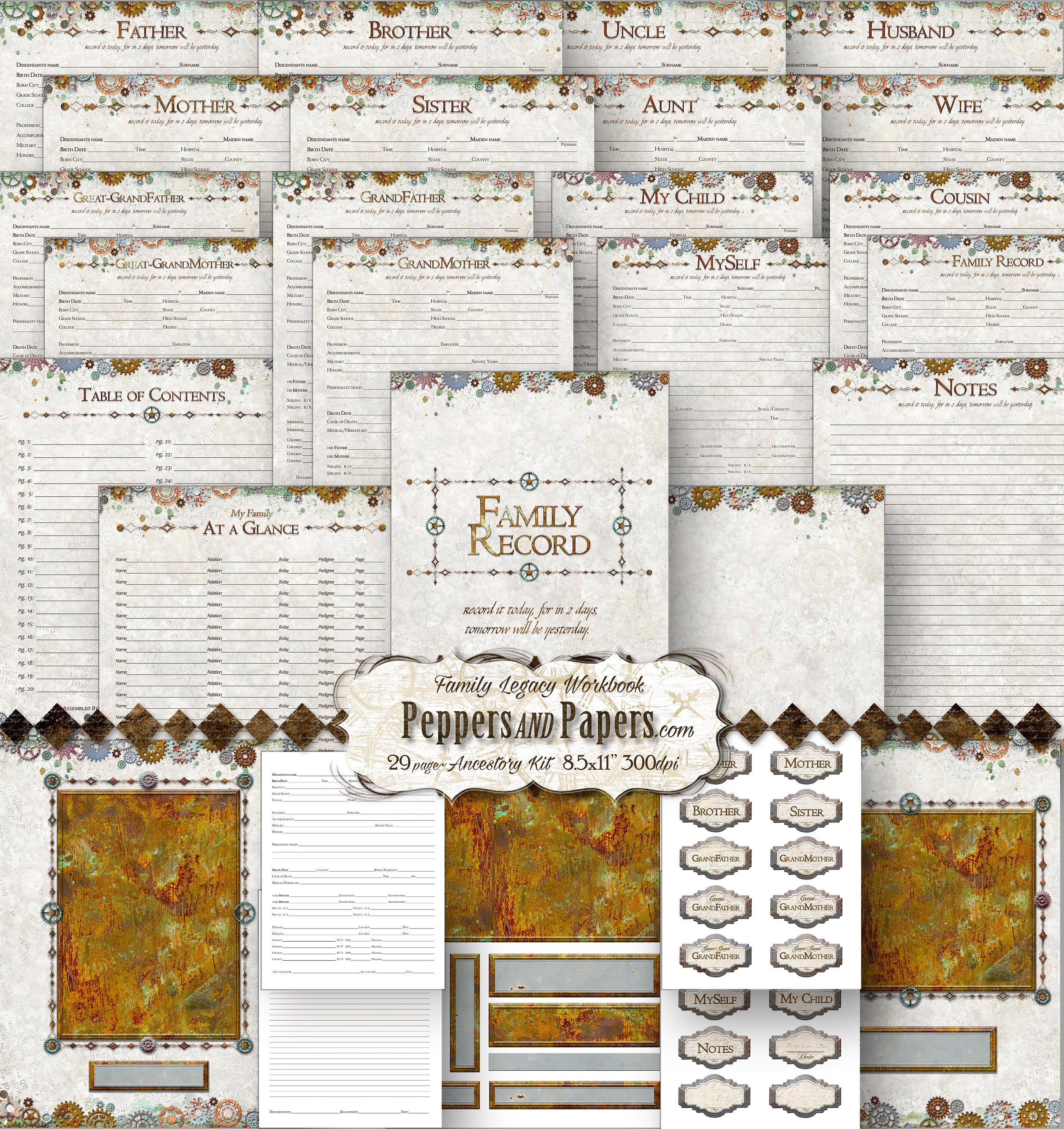 Family Tree Workbook YOU PRINT 8.5x11 29 pages ancestry Etsy