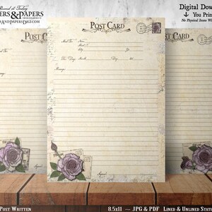 Printable Writing Paper, Printable Stationery Set, For Scrapbooking, Journaling, letter writing, Lined and Unlined, Post Card Writing, ST38