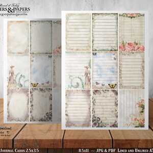 Dagboekkaarten voor scrapbooking, ingelijste bloemen, direct download, gelinieerd en ongevoerd ATC-formaat, 9 ontwerpen, afdrukbaar 8,5 x 11, JL02