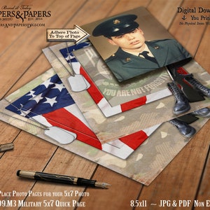 Military Record Photo Page, YOU PRINT, Family Record Keeping for Soldier, 8.5x11 Printable Quick Page, Scrapbooking 5x7 photo frame, FT09.M3 image 3