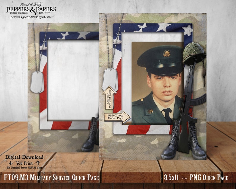 Military Record Photo Page, YOU PRINT, Family Record Keeping for Soldier, 8.5x11 Printable Quick Page, Scrapbooking 5x7 photo frame, FT09.M3 image 2