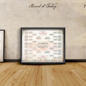 Family Tree Hourglass Pedigree, YOU PRINT, Editable Ancestry Chart, Customizable, 5 Generation Ancestry Gift, 16x20 Genealogy Chart, FT106 image 5