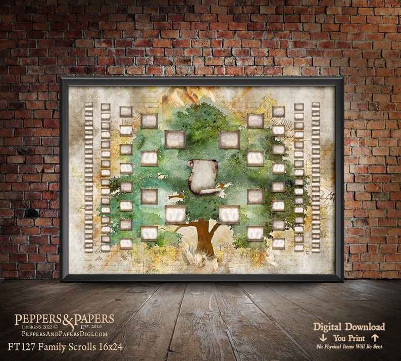 Family Tree Template, 6 Generation Pedigree Chart, YOU PRINT, 16x24, Genealogy Gift, Ancestry Poster, Family Records, Hourglass Chart, FT127 image 1