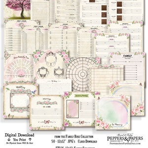 Family Tree Workbook, Genealogy Forms, Ancestry Record Keeping, 50 page Ancestry Scrapbook kit, YOU PRINT, 12x12 Family Organizer, FT136 image 1