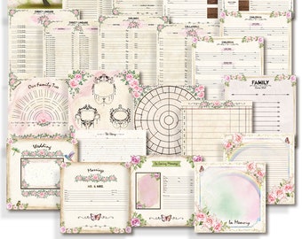 Family Tree Workbook, Genealogy Forms, Ancestry Record Keeping, 50 page Ancestry Scrapbook kit, YOU PRINT, 12x12 Family Organizer, FT136