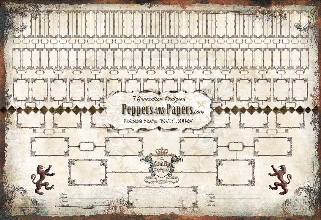 Family Tree Chart, 7 Generation Pedigree, YOU PRINT, 19x13, Genealogy ...
