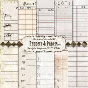 Vintage Journal Ledgers 10 12x12 lined backgrounds for journaling scapbooking, mixed media art, printable Records Department image 1