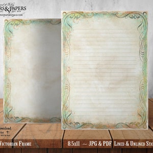 Printable Writing Paper, Printable Stationery Set for Scrapbooking, Journaling, letter writing, 8.5x11 Lined & Unlined, ST16 Victorian Frame