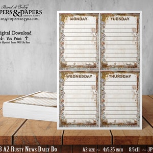 Druckbare Planer, To Do Liste, Wöchentlicher druckbarer Kalenderkarten, Täglicher Aufgabenliste, Journal Notiz Karten, Größe A2, 8.5x11 druckbar, CA028 Rusty
